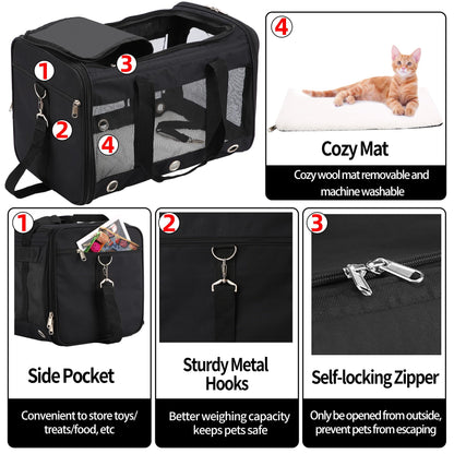 Dycietx Soft Sided Foldable Cat/Dog/Pet/Puppy Carrier Bag, Portable Pets Travel Carriers For Cats/Dogs With Shoulder Strap & Removable Mat, Durable Cat Basket of 17 lbs Airline Approved(Black, M)