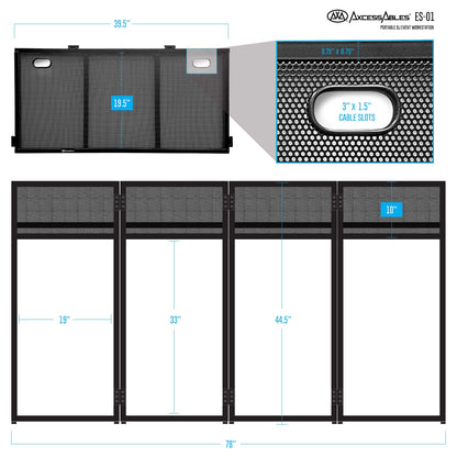 AxcessAbles Portable DJ Facade Booth with Black and White Lighting Scrims, Carry Cases | Standing DJ Table - 40" x 20" | DJ Controller Stand | Recording Mixer Stand | DJ Booth (ES-01)