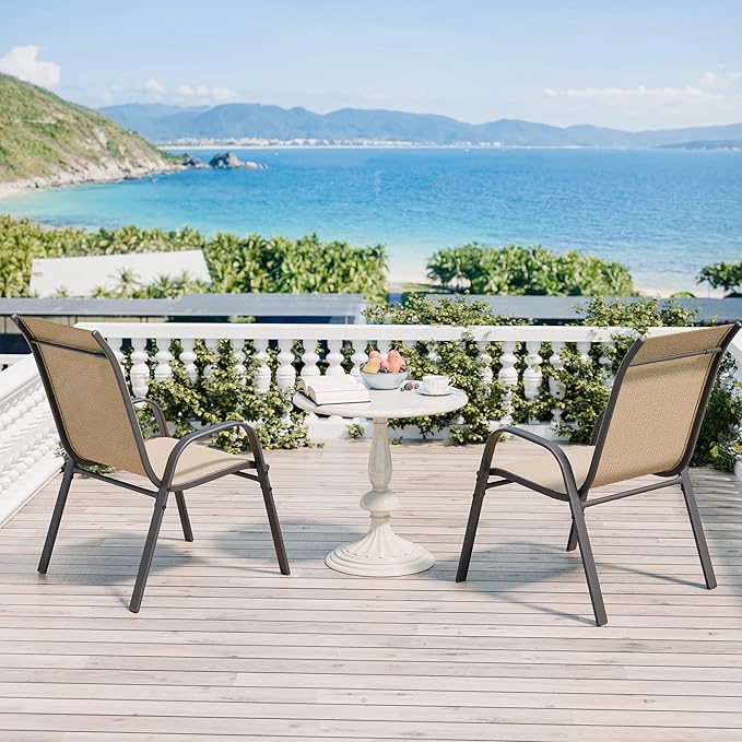 Betterhood Patio Chairs Set of 2, Stackable Outdoor Dining Chairs Set with Breathable Seat Fabric, All-Weather Powder-Coated Metal Frame for Deck, Pool Side and Backyard, 350LBS Capacity (Khaki)