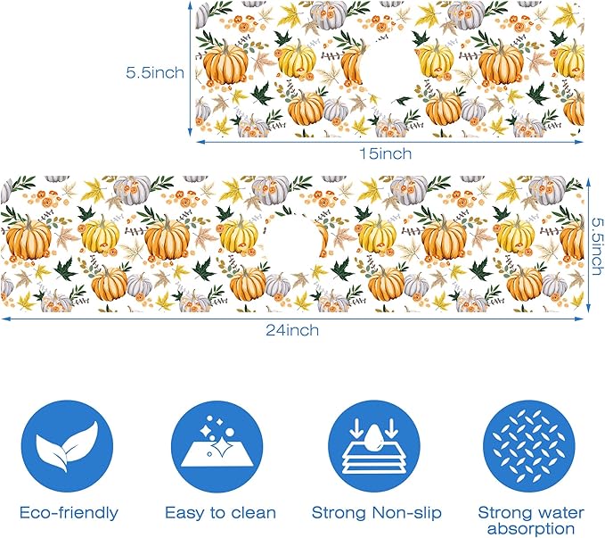Thanksgiving Sink Faucet Absorbing Mat Pumpkin Floral Leaves Sink Splash Guard