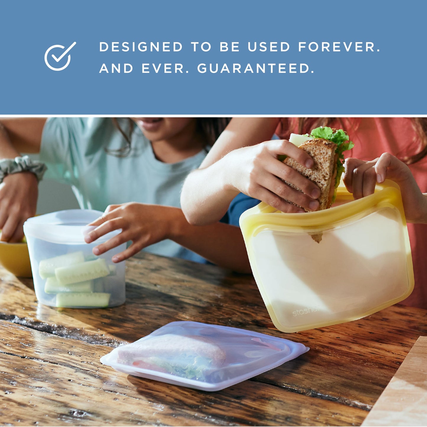 Stasher Premium Silicone Reusable Food Storage Bags, 4-Pack, Clear, Multi-Use Food Storage Bags, Lunch Bag, Travel Containers, BPA Free, Leak-free, Dishwasher-Safe, Eco-friendly
