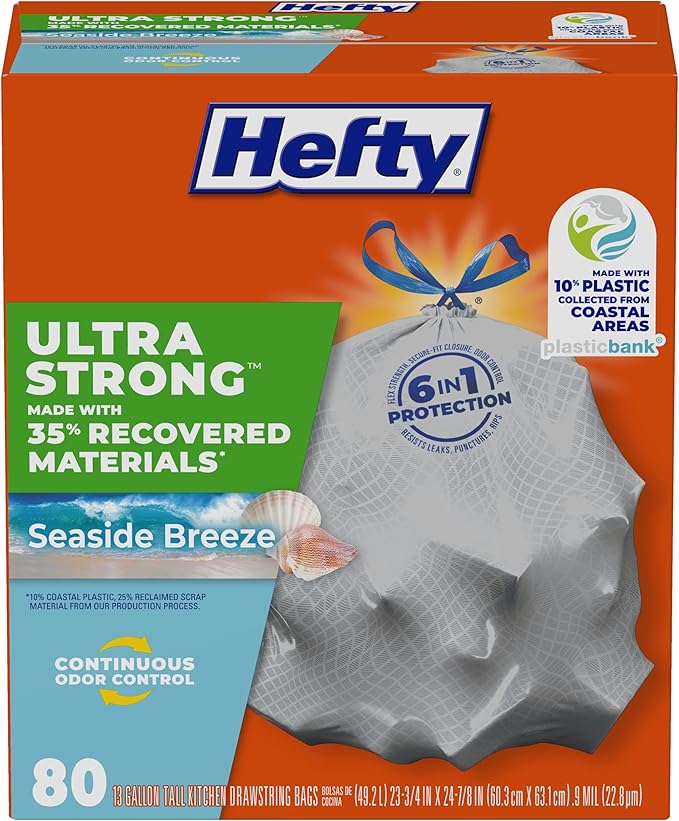 Hefty Ultra Strong 13 Gallon Trash Bags, Tall Kitchen Trash Bags Made