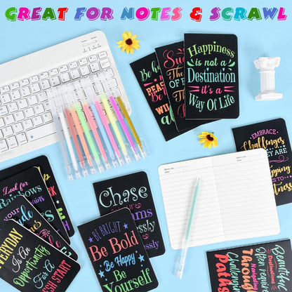 24 Pcs Mini Inspirational Notebooks Bulk with 24 Pcs Colorful Pens, Small Pocket Journal Notepads Set, Motivational Bulk Gifts for Women Men Teacher Student, Fun School Office Supplies, 3.5" x 5.5"