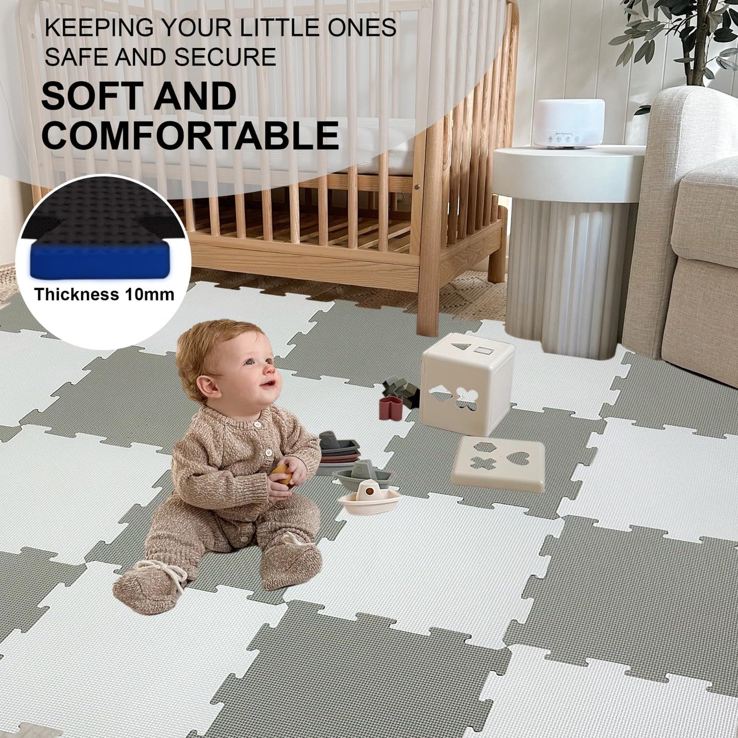 20Pc 10mm Thicknes Grey White Kids Playmat Floor Matting Foam Garden Fitness Nursery Mat