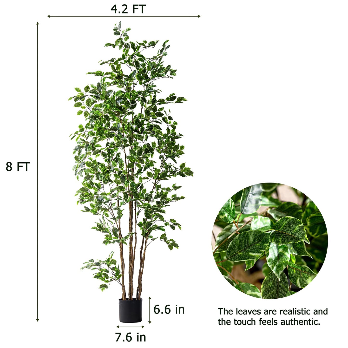 Bailikang Artificial Ficus Tree Indoor 8ft, Large Potted Faux Tree with Realistic Silk Leaves & Trunk for Home Office, Living Room Corner Decor