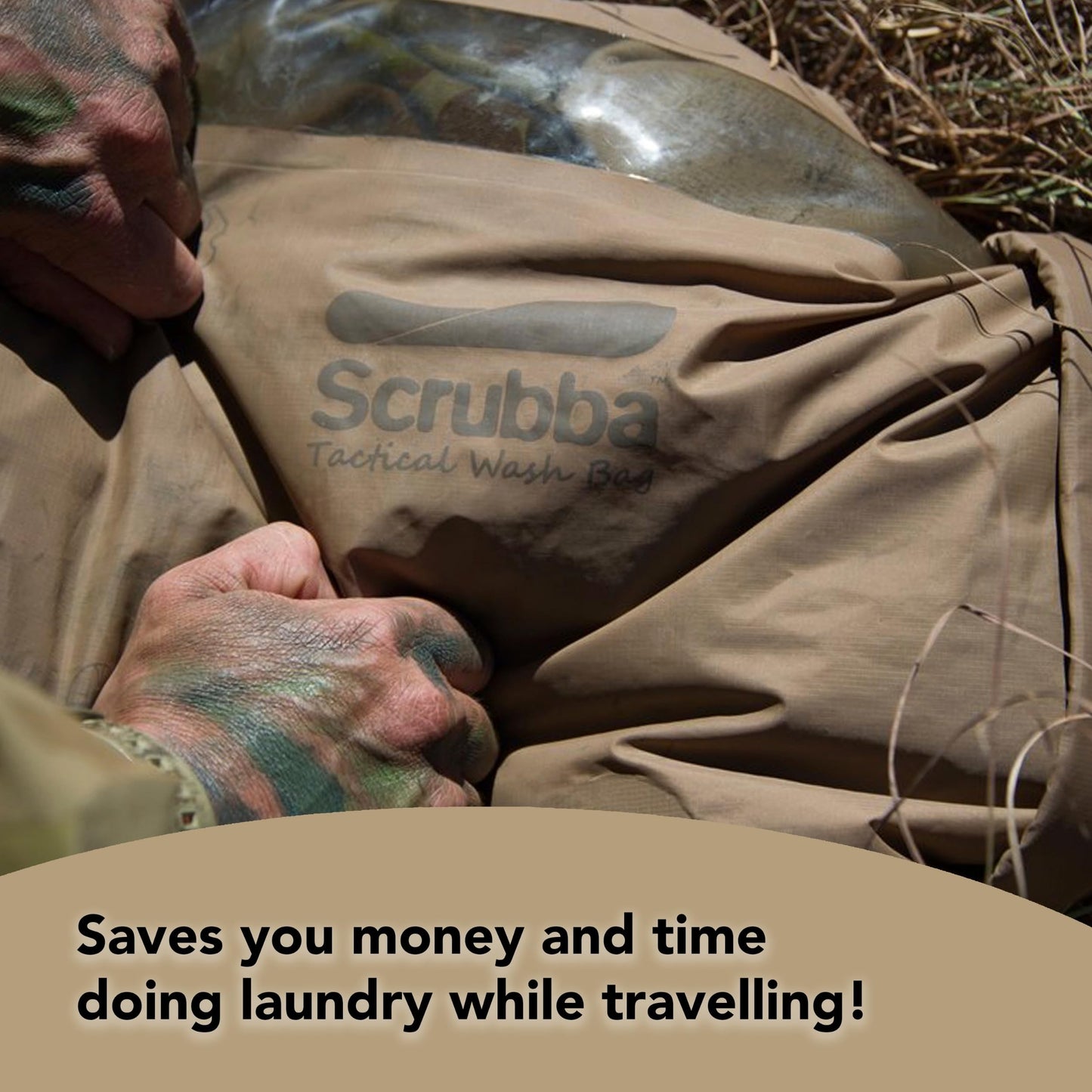 Scrubba Tactical Wash Bag & Dry Kit - Portable Washing Machine System with XL Towel, Pegless Clothesline & Hangers - Lightweight Travel Essentials Laundry Kit for Camping, Hiking, RV, Hotels