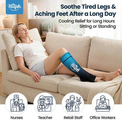 Hilph Full Calf & Foot Ice Pack Wrap for Running Recovery, Extended Leg to Foot Cold Compression Therapy Sock Ice Sleeve for Shin Splints Pain Relief, Reduce Swelling, Muscle Recovery After Exercise