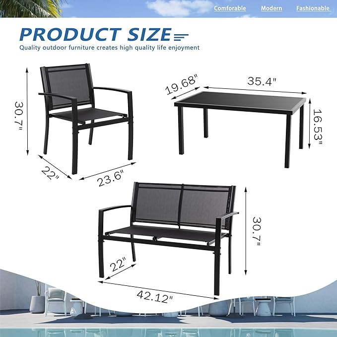 Vongrasig 4 Pieces Patio Furniture Sets, Outdoor Patio Conversation Sets