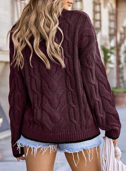 EVALESS Sweaters for Women Trendy Crewneck Long Sleeve Color Block Sweater Tops Fall 2025 Chunky Cable Knit Pullover Sweaters