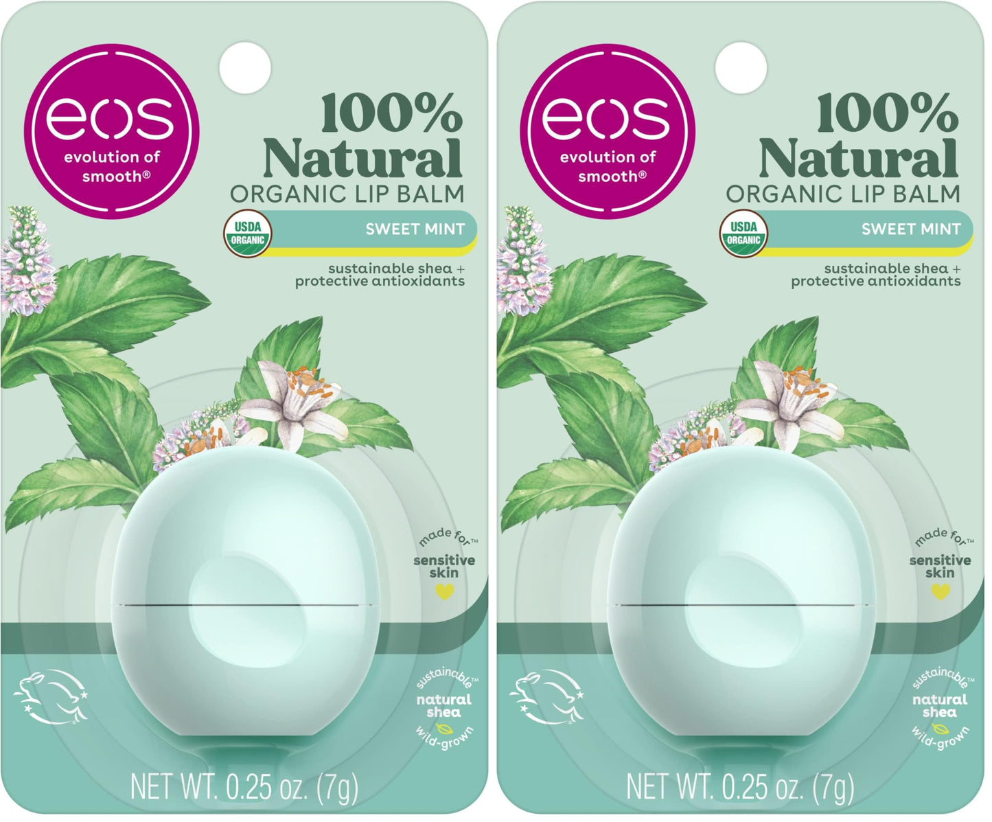 eos 100% Natural & Organic Lip Balm- Strawberry Sorbet, All-Day Moisture, Dermatologist Recommended for Sensitive Skin, Lip Care Products, 0.25 oz