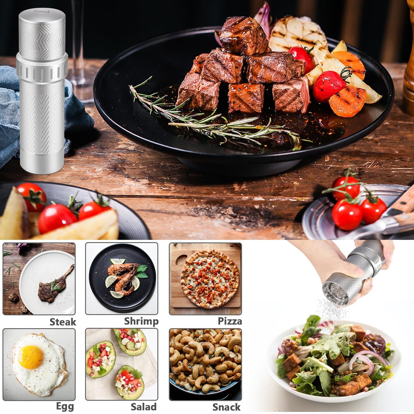 ARKNOAH Manual Pepper Mill Grinder - 12-Level Adjustable Coarseness, High-Output Spice Grinder with Aluminum Body & Stainless Steel Core, 70g Peppercorn Capacity