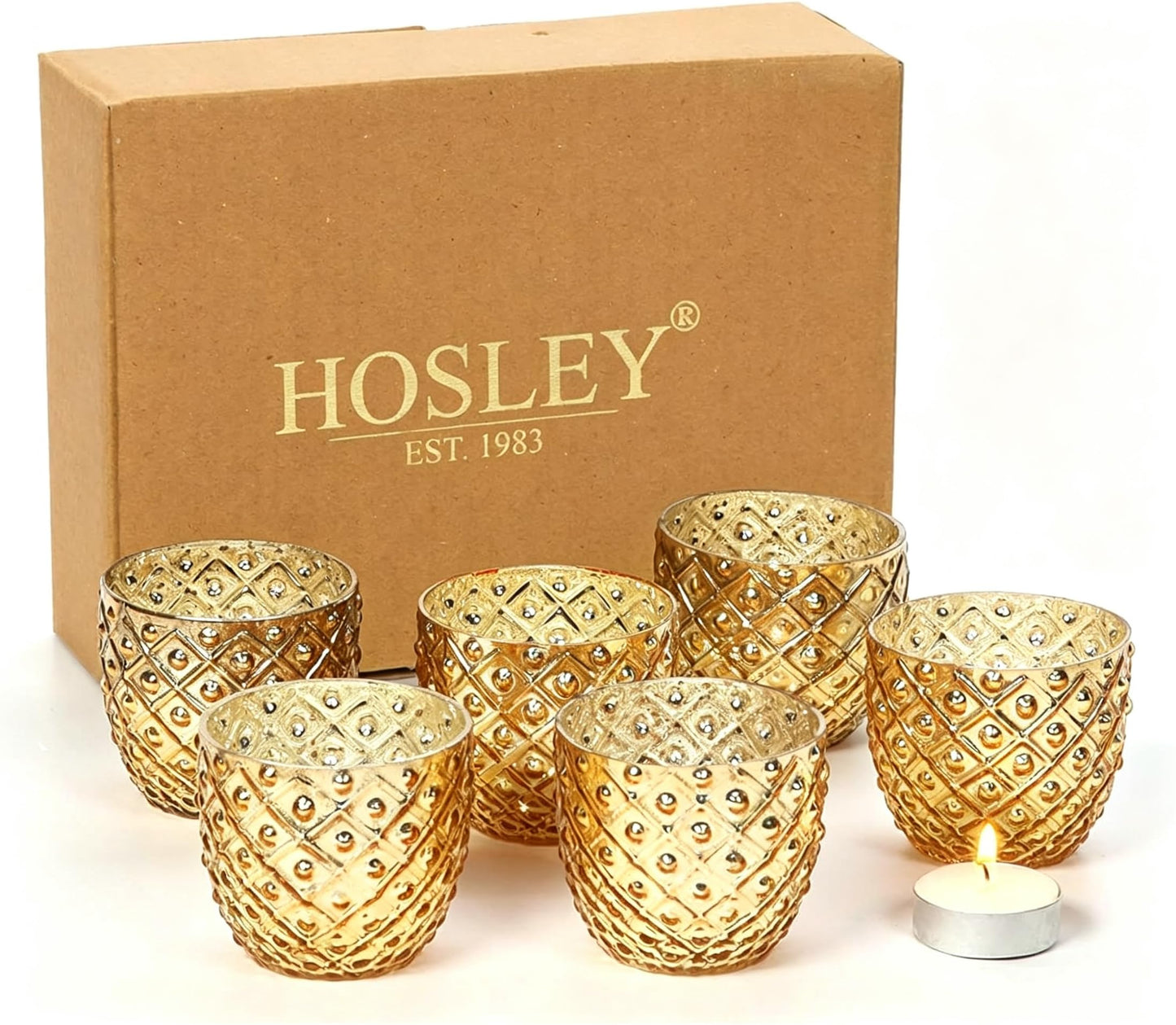 Hosley Set of 6 Antique Gold Speckled Metallic Glass LED Votive Tealight Candle Holder 2.75 Inches Ideal for Bridal Weddings Parties Special Events Spa Aromatherapy Mini Flower Pots O3