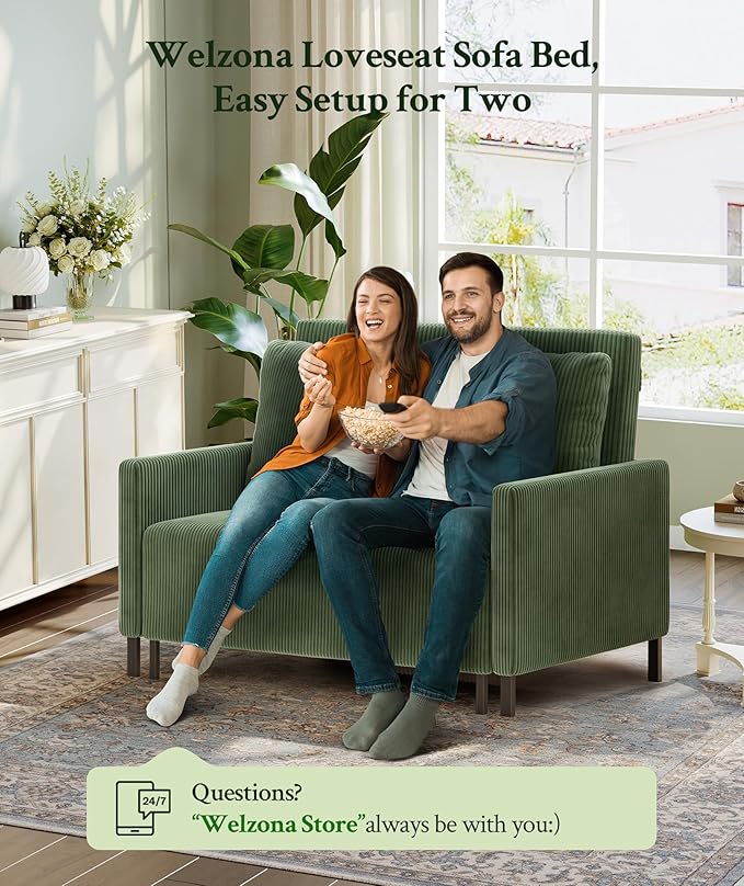 Welzona 47.2" Convertible Sofa Bed Couch, Comfy Corduroy Loveseat Sleeper Sofa