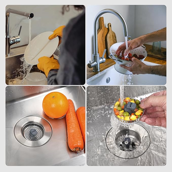 Hibbent 3 in 1 Kitchen Sink Drain Strainer, Stainless Steel Drain Stopper Combo