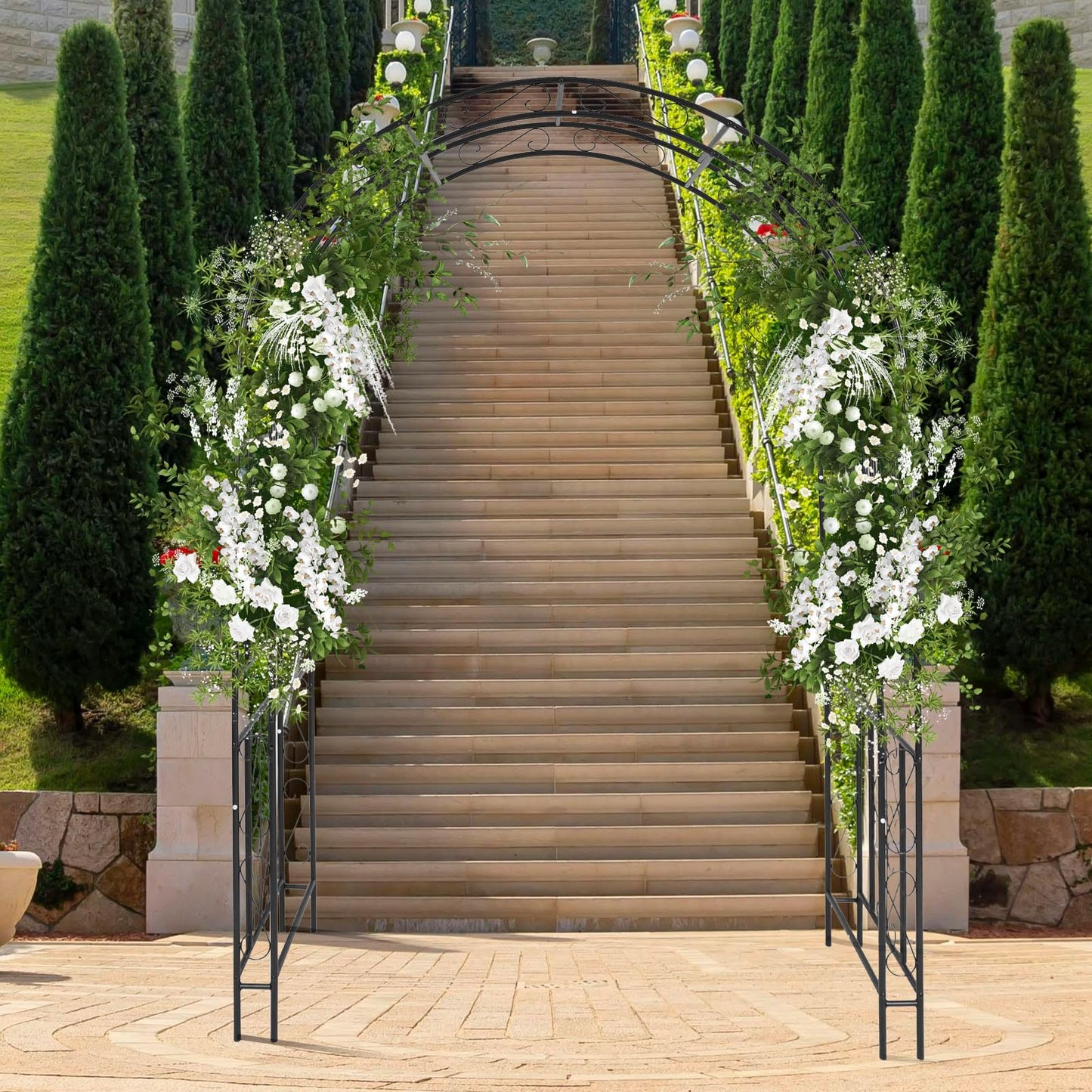 Metal Wide Garden Arch Trellis for Climbing Plants Roses Vines, 53" W x 84" H Wide Garden Archway Arbor Trellis for Lawn Wedding and Bridal Party Decoration