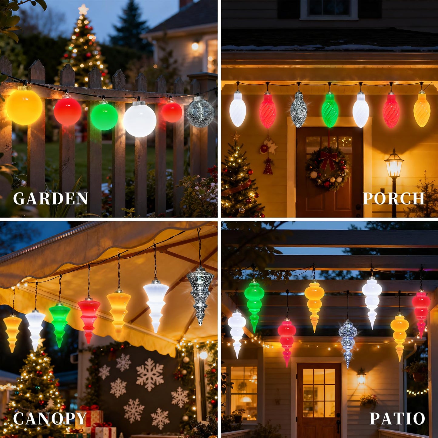 Lanpn 4 Pcs 5" Outdoor LED Ornament, Large Christmas Battery Powered Ball Lights, Xmas Tree Sphere Bulb Decor with Dark Sensor, Christmas Lighted Ornaments for Lawn Garden Yard Patio, Red