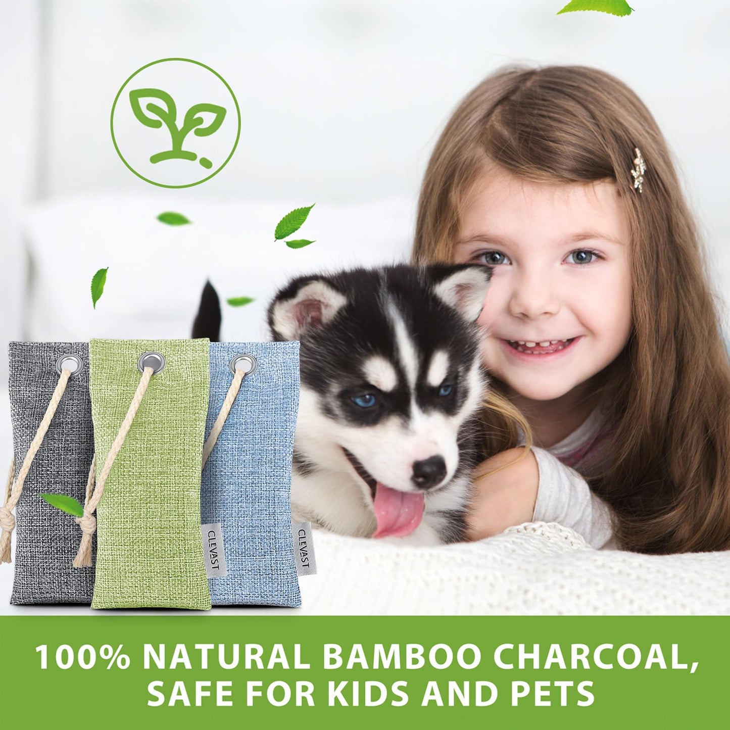 CLEVAST Bamboo Charcoal Air Purifying Bags (6×75g), Removes Odors and Moisture, Nature Fresh Air Purifier Bags, Deodorizer Eliminator, Purifier for Closet, Shoe, Large Room, Car Air freshener