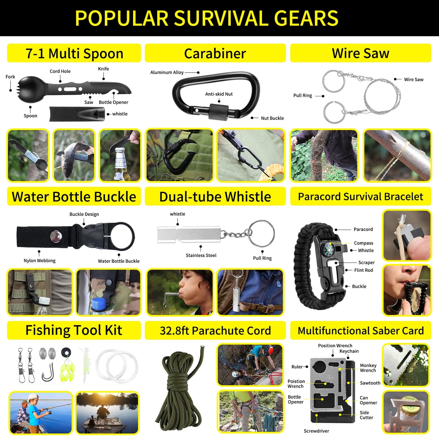 Survival Kit and First Aid kit, 160 Pcs Emergency Supplies Camping Accessories with Upgraded Molle Bag, Gifts for Men and Women Outdoor Adventure Camping Hiking Hunting