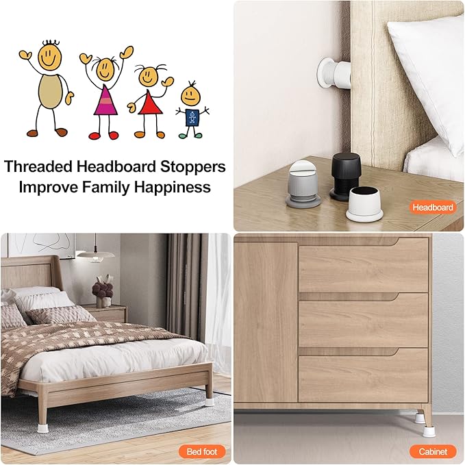 Headboard Stoppers, 1.6-2.6 inches Bed Wall Stopper, Adjustable Bed Frame