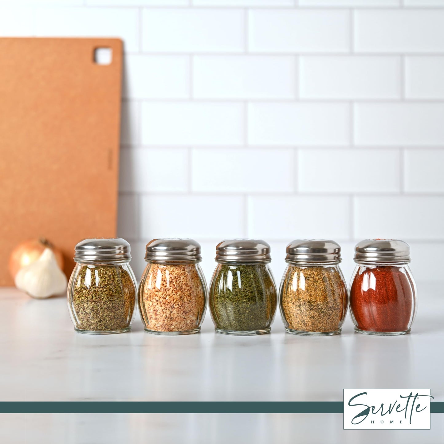 Servette Home 4.75 Ounce Round Glass Spice Jar with Metal Shaker Lid (Set of 3)