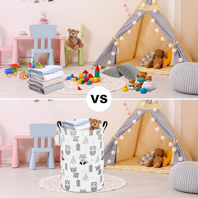 FANKANG Storage Basket, Nursery Hamper Canvas Laundry Basket Foldable