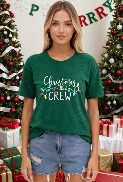 Christmas Shirts for Women 2025 Christmas Crew Shirt Xmas Lights Graphic Tshirt Holidays Short Sleeve Tops Green M