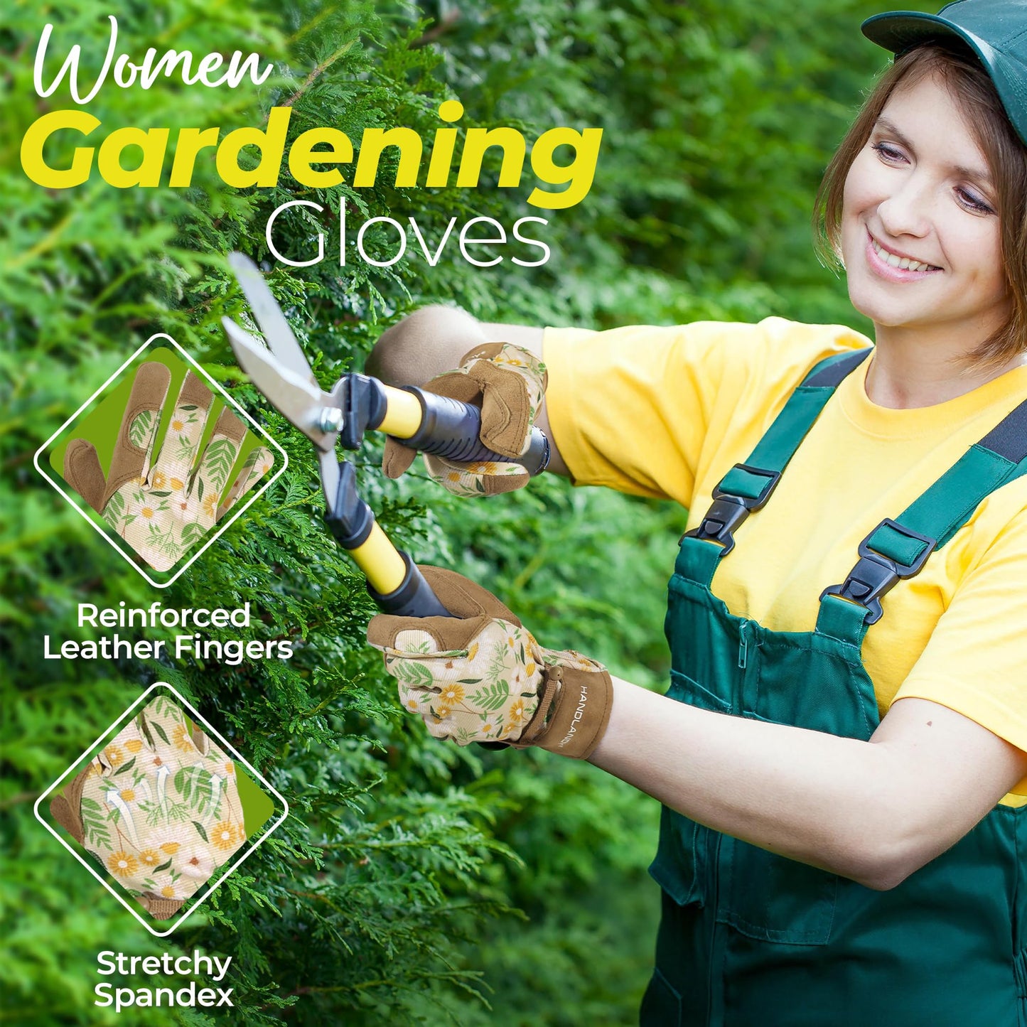 HANDLANDY Gardening Gloves for Women, Utility Goatskin Leather Safety Work Gloves Breathable Ladies Leather Garden Yard Gloves, Best Gift for Gardeners, Large
