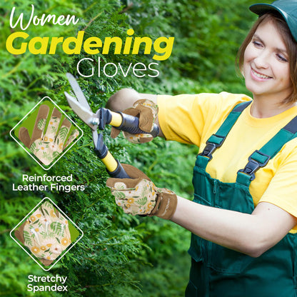 HANDLANDY Gardening Gloves for Women, Utility Goatskin Leather Safety Work Gloves Breathable Ladies Leather Garden Yard Gloves, Best Gift for Gardeners, Large