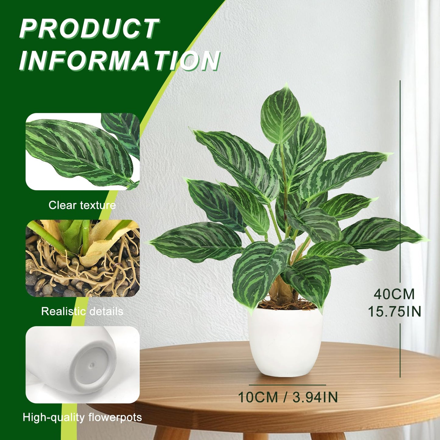 VUAHAUL 2 Pack Artificial Potted Plants, 16" Fake Plants Indoor in White Pots for Home Bathroom, Office Desk, Shelf - Realistic Faux Greenery Desk for Living Room, Kitchen, Farmhouse Decor