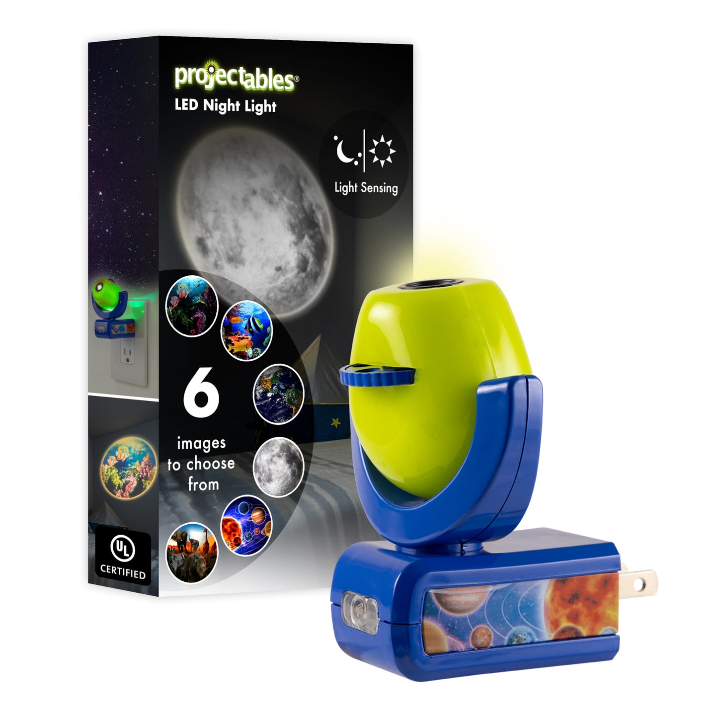 Projectables Six Image LED Plug-In Night Light, Light Sensing, Auto On/Off, Projects Solar System, Earth, Moon, Safari, Aquarium, and Coral Reef on Ceiling, Wall, or Floor 13347
