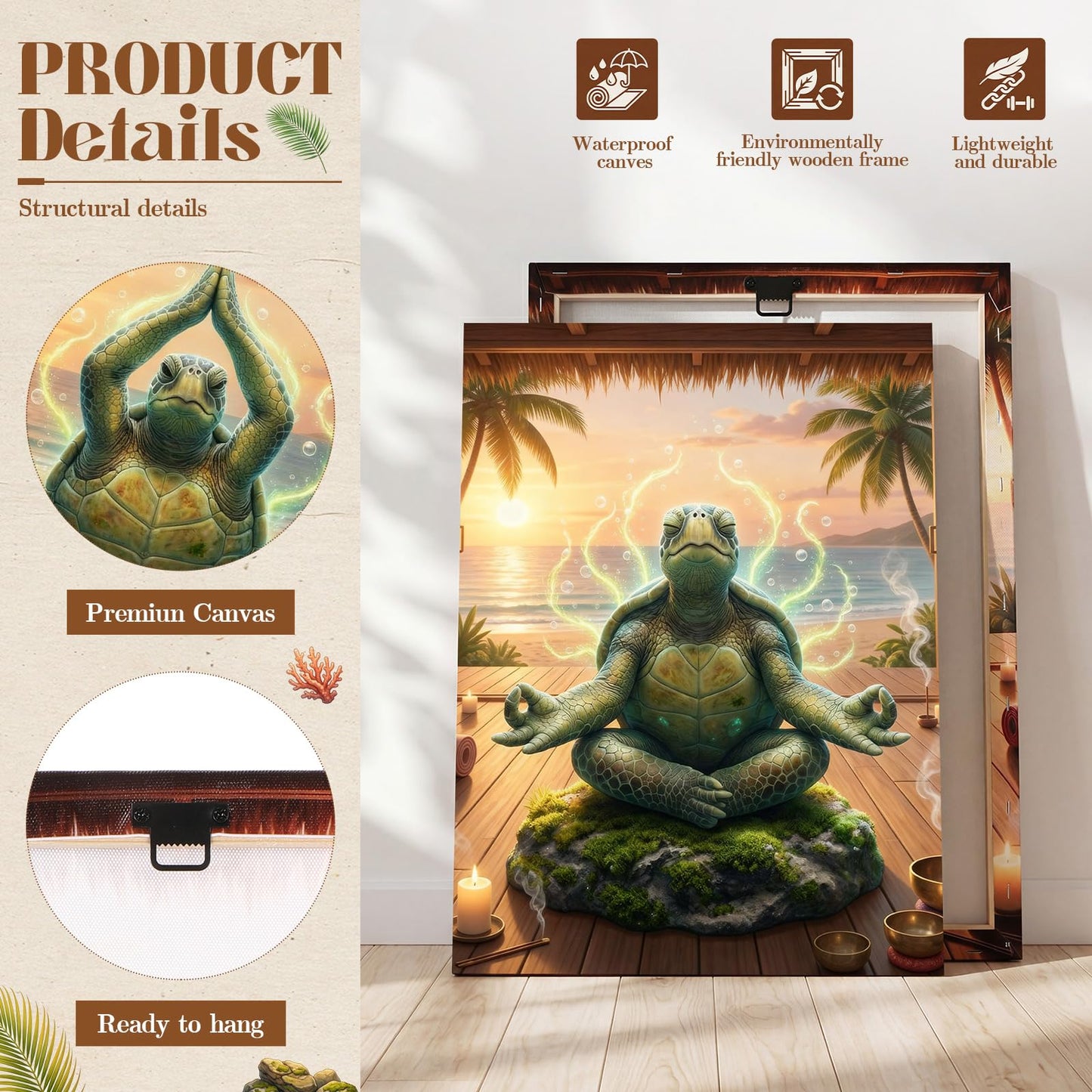 Yalikop 3 Pcs Sea Turtle Meditation Zen Wall Art, 12x16 Inch Calming Wall Decor, Yoga Turtle Canvas Painting Meditation Poster Print for Living Room Yoga Bedroom Hotel Framed Office Decoration