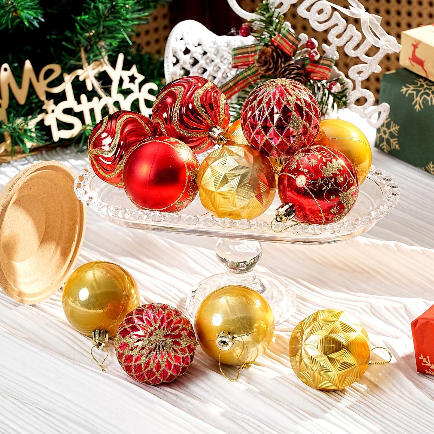 30ct Christmas Ball Ornaments Shatterproof Christmas Hanging Tree Decorative Balls for Party Holiday Wedding Decor Red Gold, 2.36", 60mm