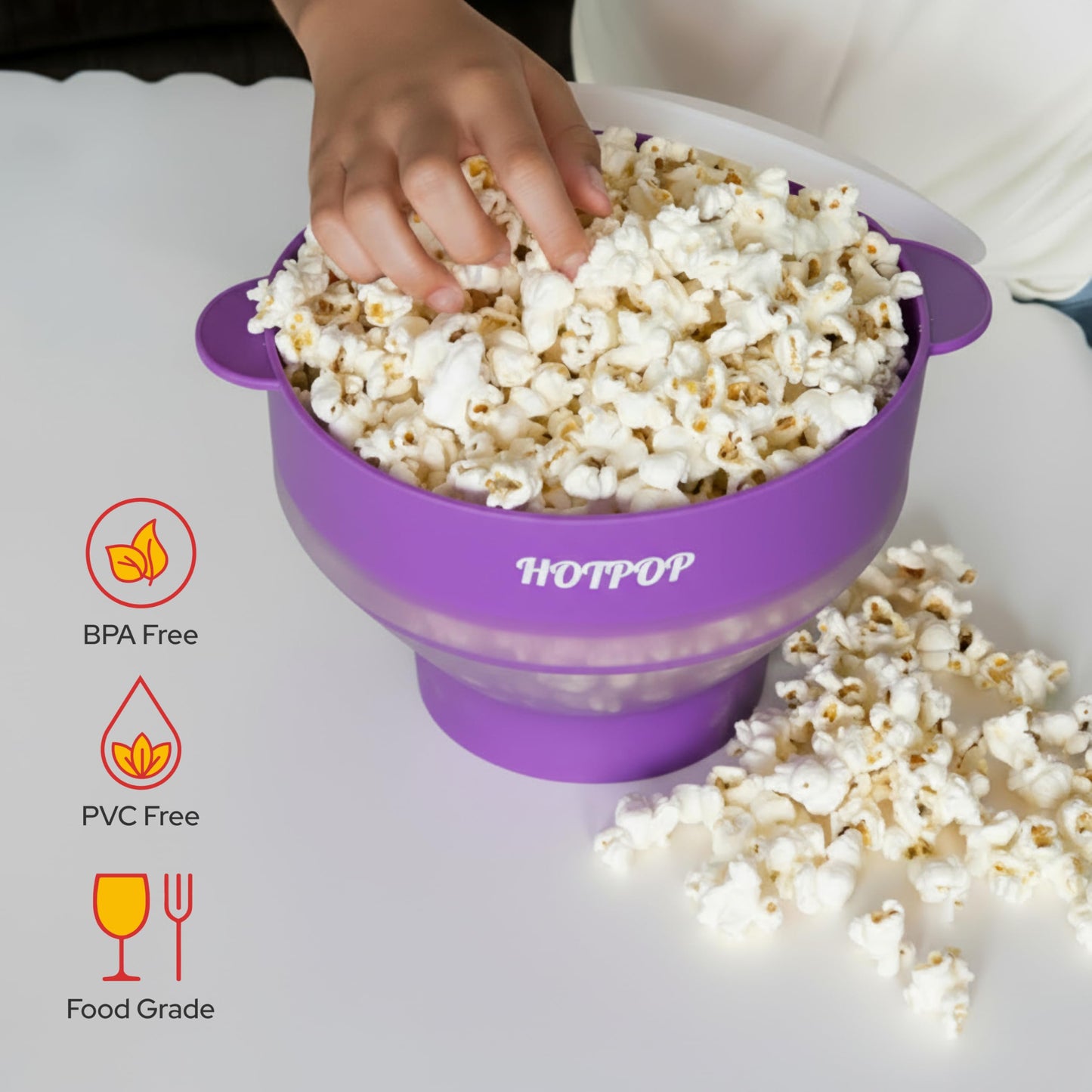 The Orginal HotPop Silicone Popcorn Maker - Microwave Popcorn Popper with Handles - Collapsible Bowl, Heat-Resistant, Easy to Clean, Ideal for Family Movie Nights, 15-Cup Capacity - Red