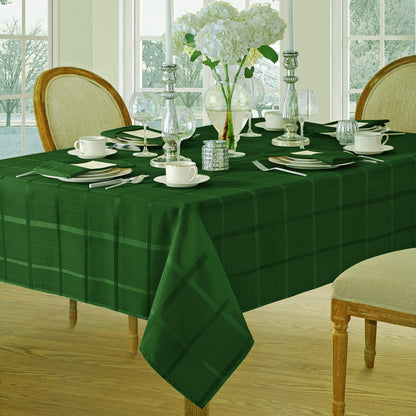Newbridge Christmas Elegance Plaid 60 x 120 Inch Rectangle Fabric Tablecloth, 100% Polyester, No Iron Soil Resistant Dining Room, Party and Banquet Table Cover, Solid Textured, Hunter Green