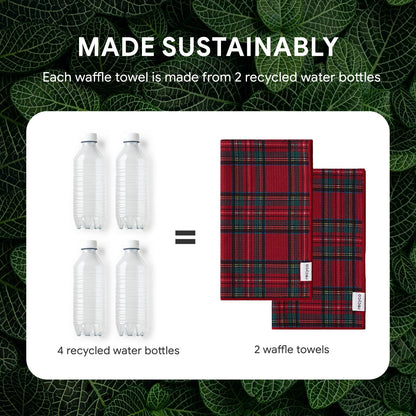 RECYCO Christmas Waffle Kitchen Towel Set of 2 - Quick Dry Microfiber Sustainable Dish Towels - Ultra Absorbent Reusable Cleaning Tea Towels - Lightweight Hand Towels,16”x 28”, Stewart Plaid Red