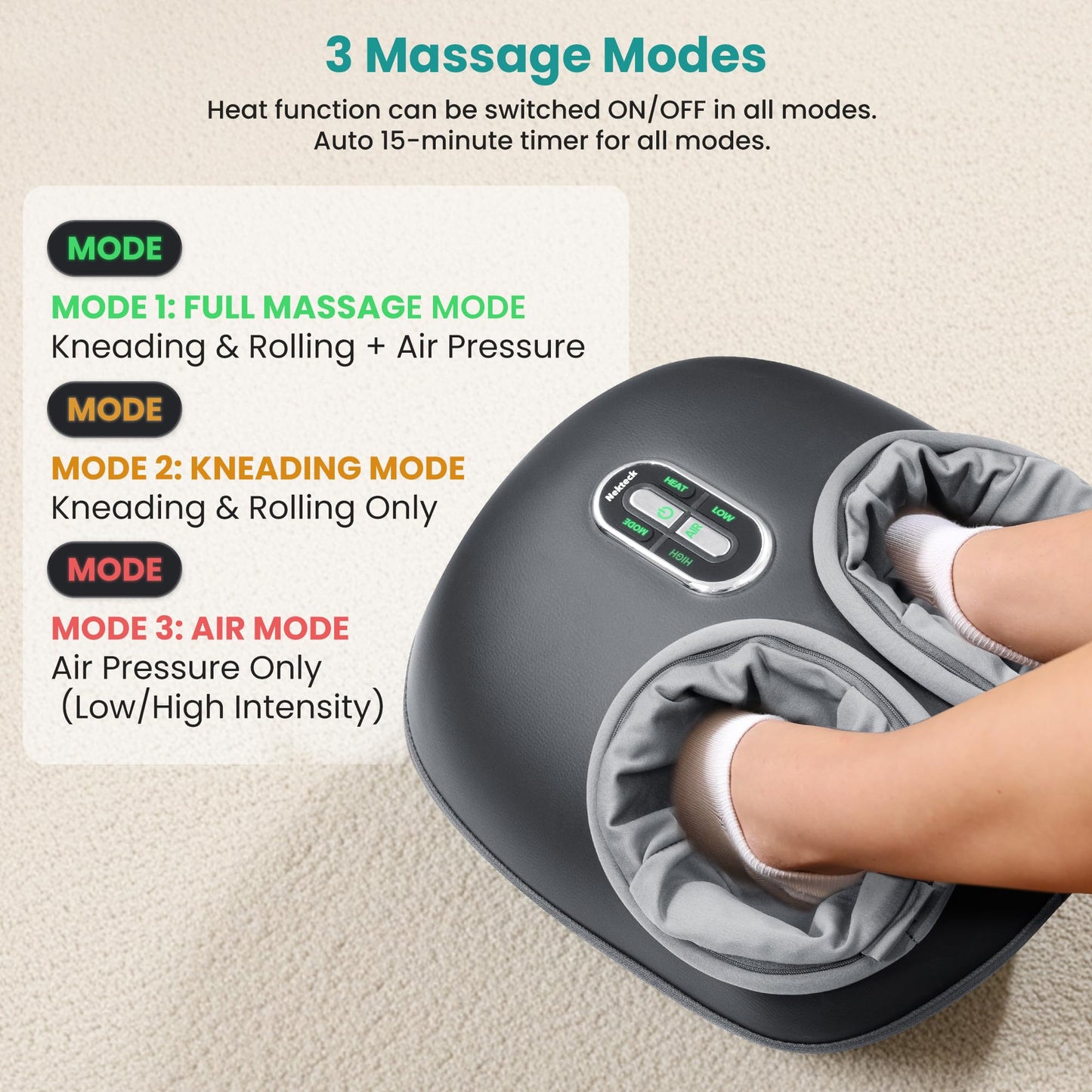 Nekteck Shiatsu Foot Massager with Heat, FSA Eligible Deep Kneading Therapy Air Compression, HSA Feet Massage Improve Blood Circulation Foot Wellness Soothing Pain Relief, Relax for Home Office Use