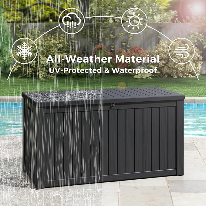 Outdoor Storage Box, Resin Deck Boxes Indoor and outdoor, Waterproof Storage Box Lockable Lid (Black, 160 Gallon)