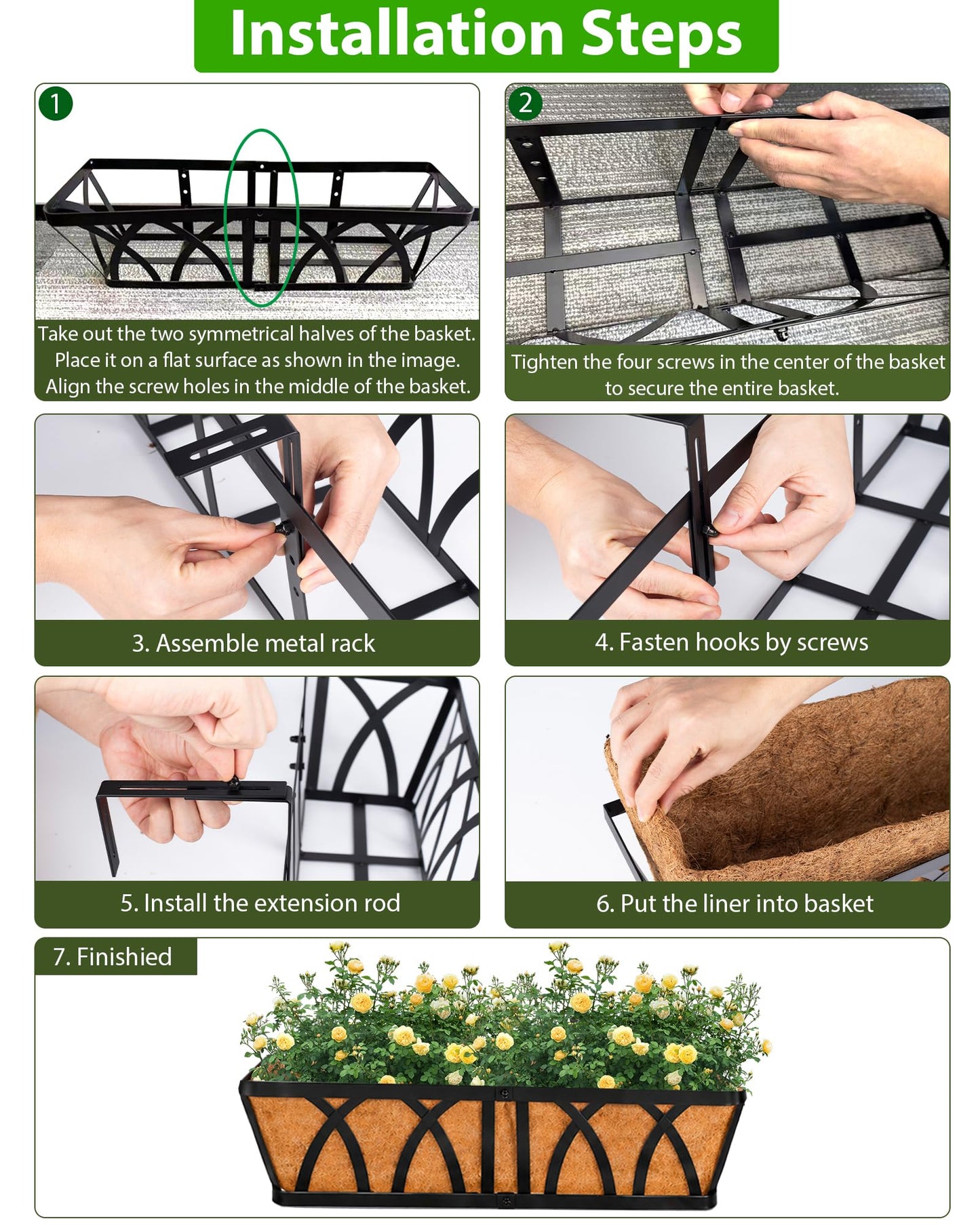 HKZ Deck Balcony Railing Planter Window Boxes - 3 Pack 24 Inch Planter Box, Balcony Planters Railing Hanging, Window Boxes Outdoor Fence Planters