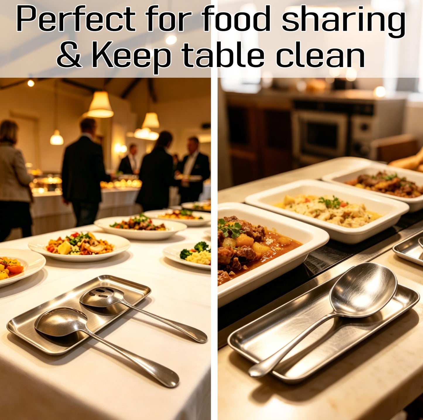 4-Piece Serving Spoons Set with 2 Spoon Rests, 18/8 304 Stainless Steel, Large Buffet Serving Spoons, Heavy Duty Flatware Utensils for Banquet, Cooking & Kitchen