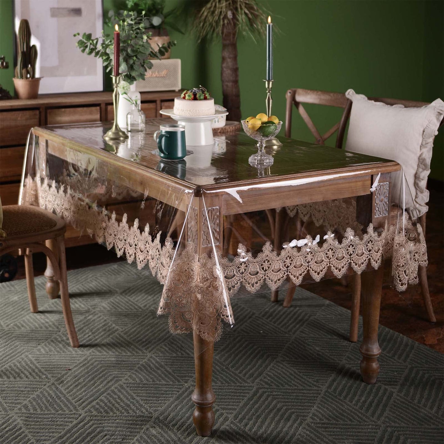 SUTAVIA Clear PVC Tablecloth 100% Waterproof lace Tablecloth, Environmentally Friendly PVC,Oil Proof Spill Proof Table Protector, Oblong Transparent Tablecover, for Dining Table(Gold, 60"x120")