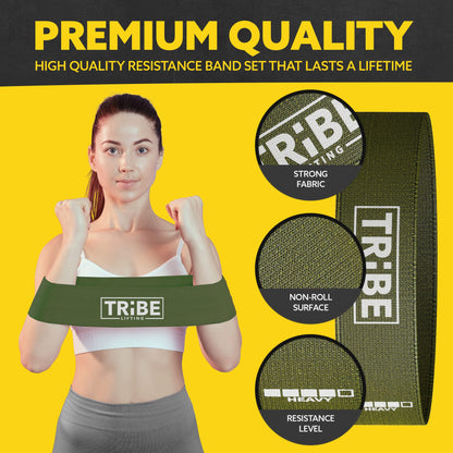 Tribe Lifting Fabric Resistance Bands - Booty Bands for Women & Men - Exercise Bands Set - Workout Bands for Legs & Glutes