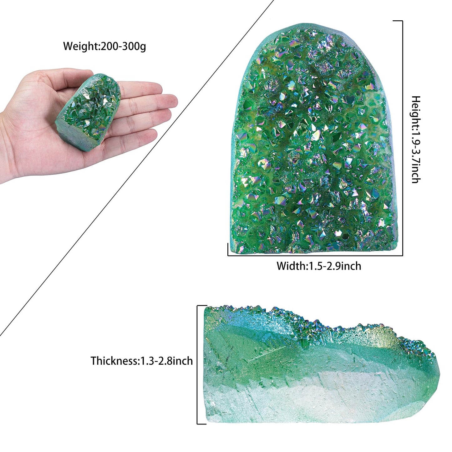 dssmboom Titanium Coated AB Rainbow Rock Quartz Crystal Cluster for Home Decor, Irregular Stone Geode Specimen Mineral for Meditation Spiritual Healing, Green