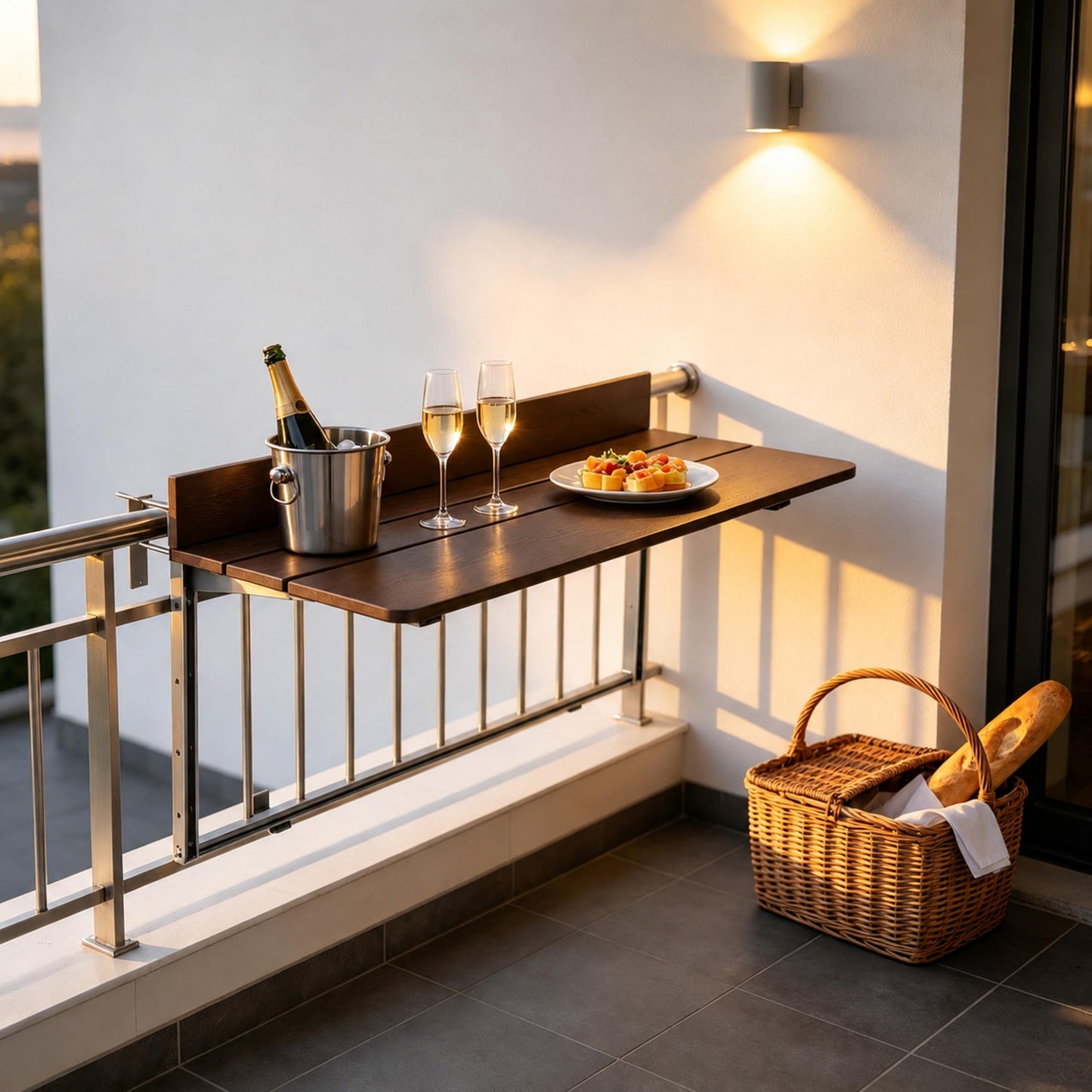 SKVSKV Balcony Bar Table for Railings, Outdoor Hanging Folding Adjustable Height Deck Rail Table for Patio, Garden, Rustproof Aluminum Alloy Frame,Weather Resistant, Easy Assembly