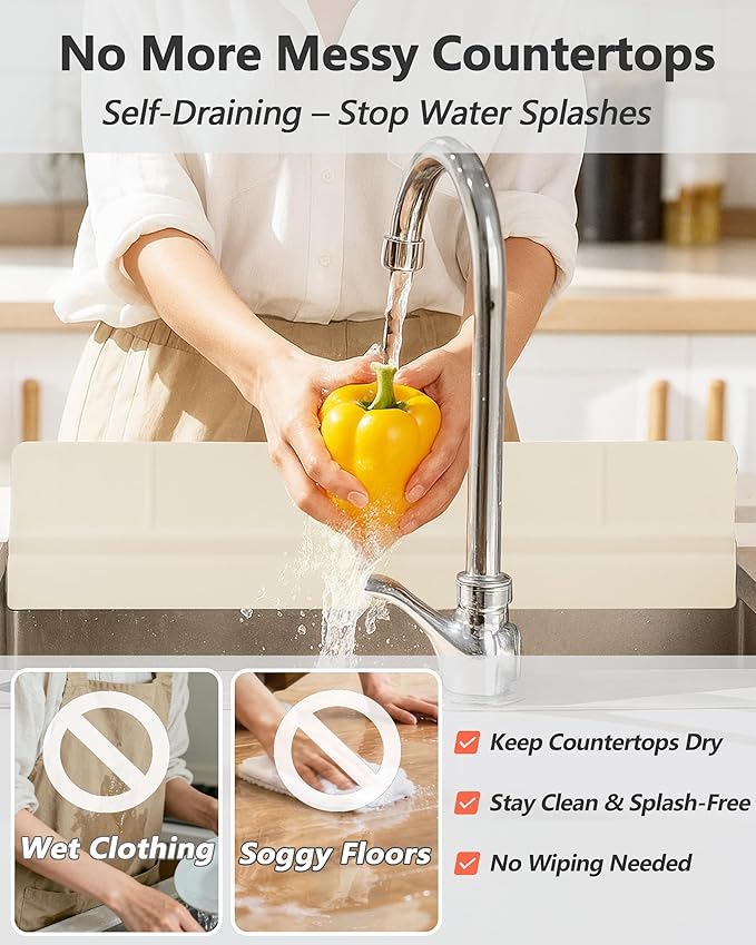 Kitchen Sink Splash Guard 23" Self-Draining Silicone Water Guard