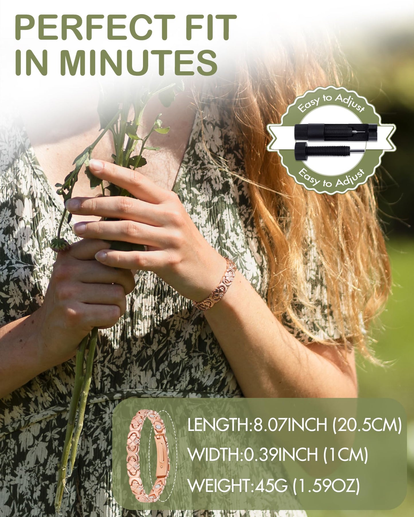 Feraco Pure Copper Bracelets for Women, Ultra Strength Magnetic Bracelet for Women with 3800 Gauss Magnet & Sparkling Cubic Zirconia, Flower Jewelry Gift, Infinite Symbol (Rose Gold)