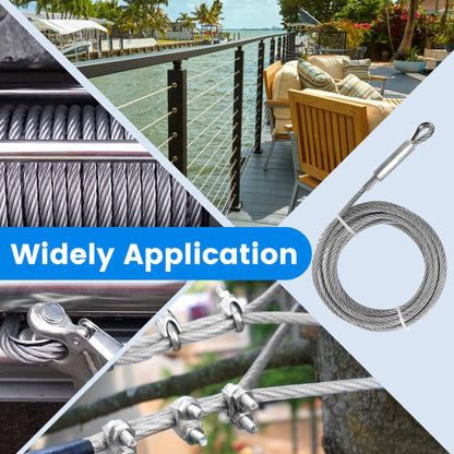 Mariocsa 1/2" Stainless Steel Cable 75FT, 7x19 Strands Wire Rope Cable with 23000 lbs Breaking Strength, Stainless Steel Wire Rope with M12 Clips Clamp and Thimbles for Boat Lift Cable, Winch Cable