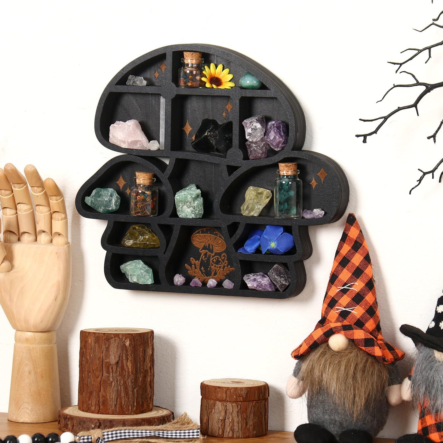 Zzbakress Wooden Mushroom Decor Cute Wall Decor Floating Shelves Crystal Display Shelf Witchy Home Decor Funny Mushroom Bathroom Decoration Spiritual Decor Mushroom Gifts (Cute)