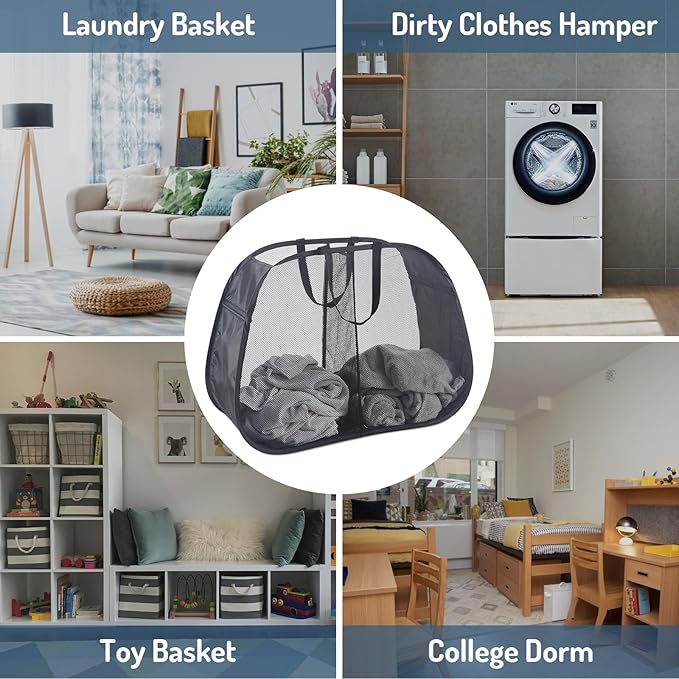 Seiritex Mesh Popup Laundry Hamper 2 Compartment, Collapsible Laundry Sorter
