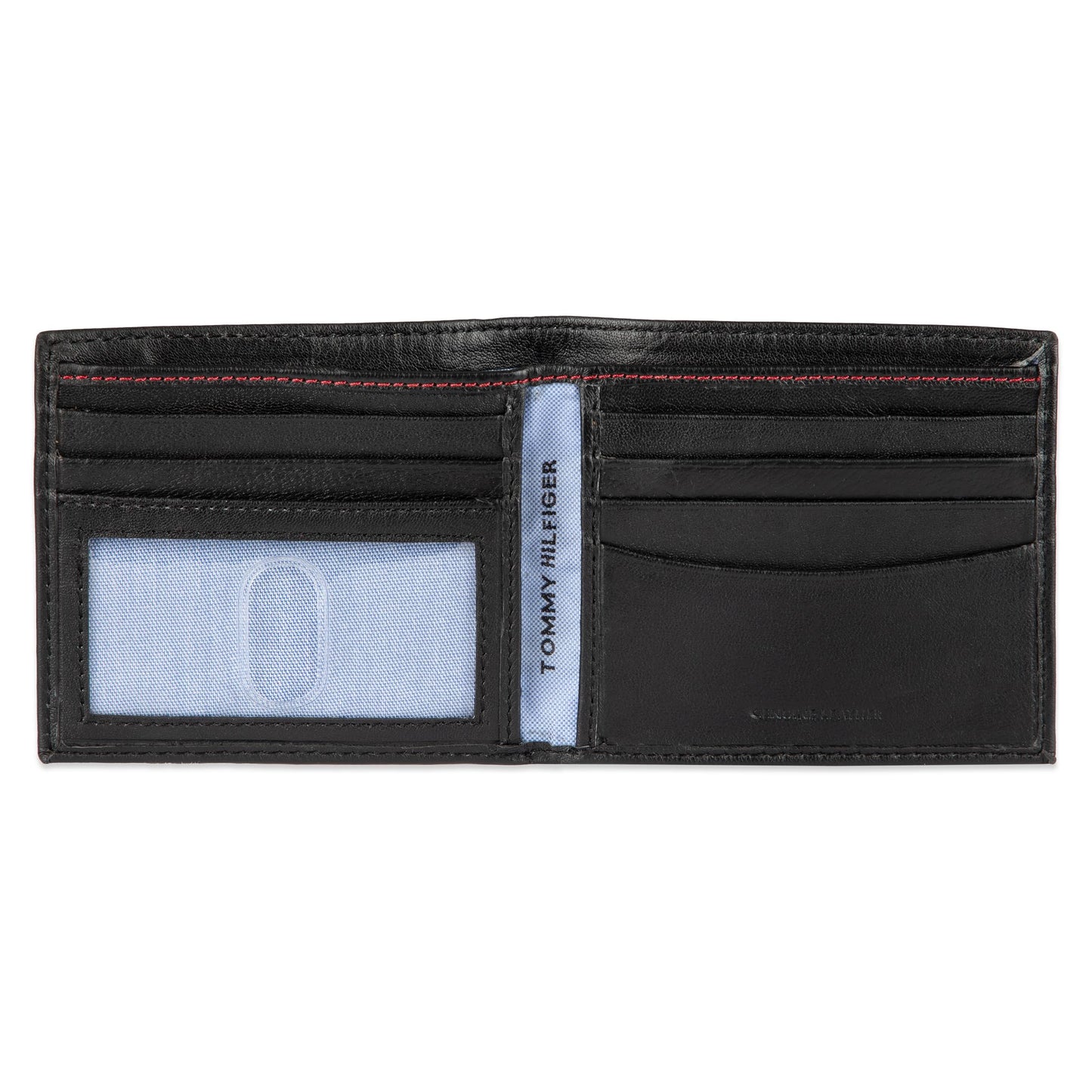 Tommy Hilfiger Men's Leather Wallet – Slim Bifold with 6 Credit Card Pockets and Removable ID Window, Dark Black, One Size