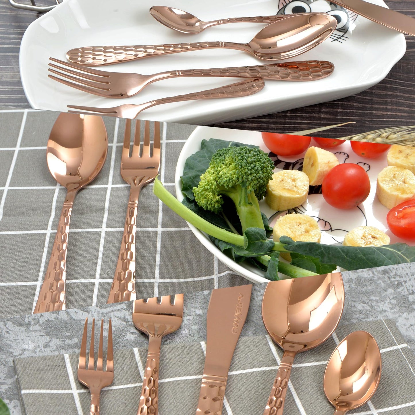 Silverware Set, Flatware Set Service for 8 Premium Stainless Steel Cutlery Set 40 Piece Include Upgraded Knife Spoon Fork Mirror Polished, Dishwasher Safe (Rose Gold)